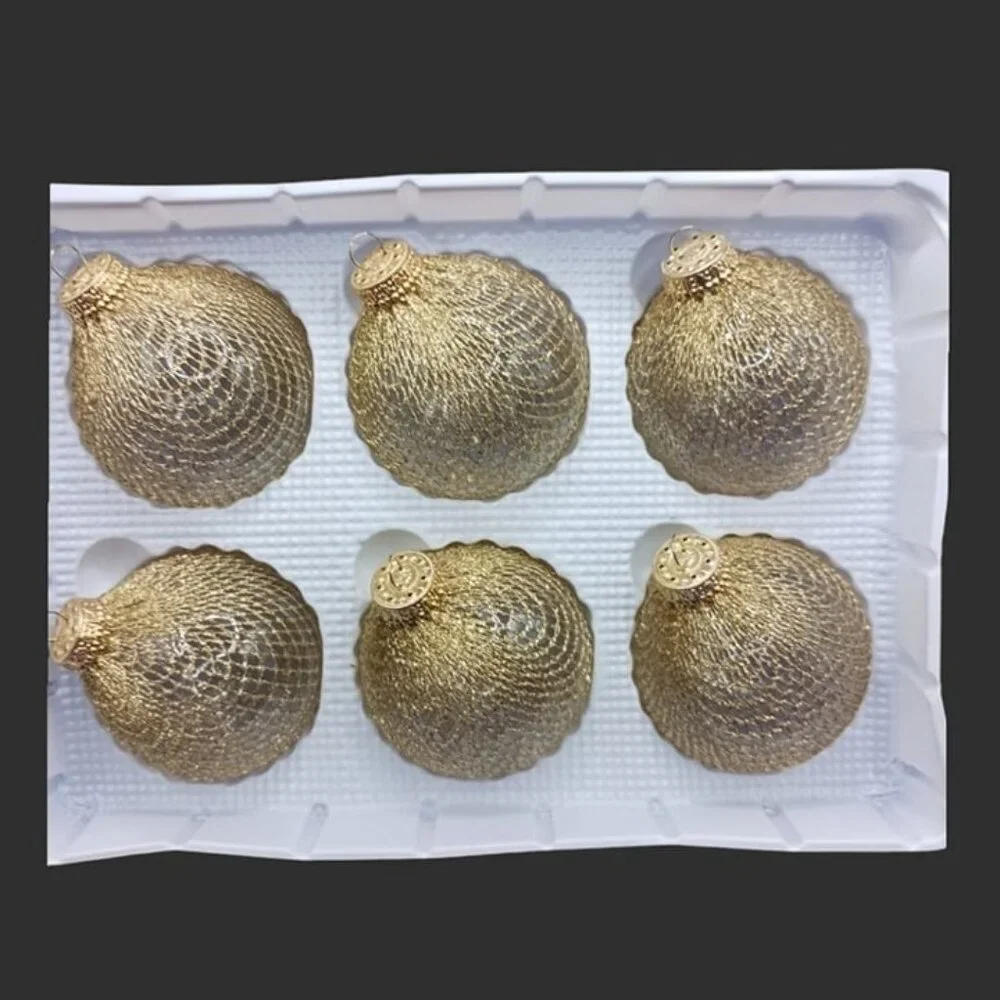 Trim a home vtg gold netting over clear glass ball round christmas ornaments 